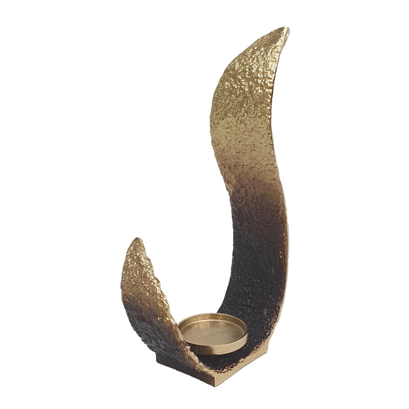 8X3.5X14.5" Sculptural Metal Pillar Holder With Ombre Gold And Bronze Finish