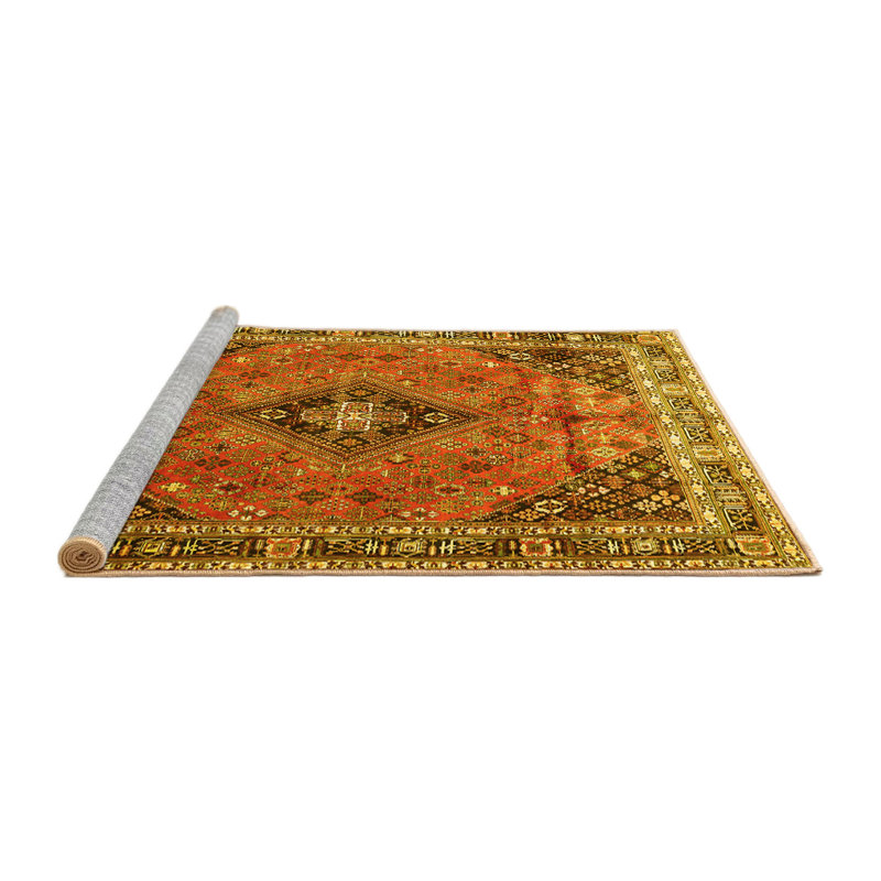Tapis traditionnels jaunes lavables à la machine 1044, Rond 4 pi
