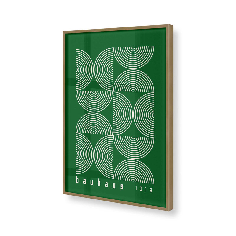 Impression de lignes vertes Bauhaus Modernist, H 37,25 po x l 25,25 po x P 1,25 po, Cadre simple brossé doré