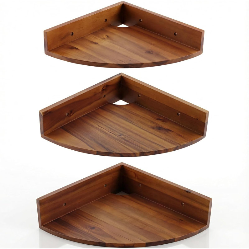 Ensemble de 3 tablettes d'angle flottantes en bois d'acacia massif