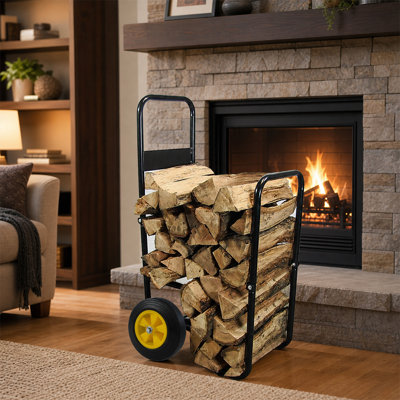 Firewood Log Cart Storage Dolly with Wheels for Indoor Outdoor Firewood Storage