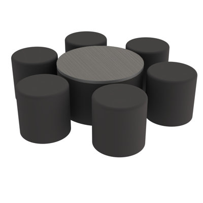 Pro Series Dry-Erase 30" Round Ottoman Table with Round 18" H Seating, 7-Piece Set
