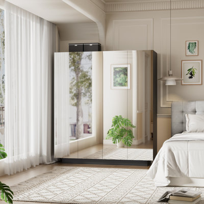 4-Door Armoire with High Gloss Finish and LED Lights by Latitude Run