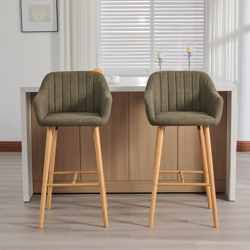Ensemble de 2 tabourets de bar modernes avec îlot de cuisine avec dossier, accoudoirs, repose-pieds et tabourets de bar rembourrés en tissu de lin