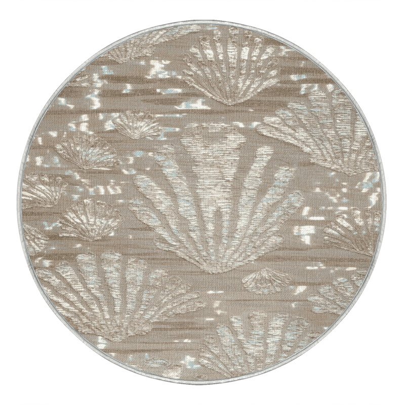 Washable Mother of Pearl Shimmer Coastal Area Rug, Round 4'
