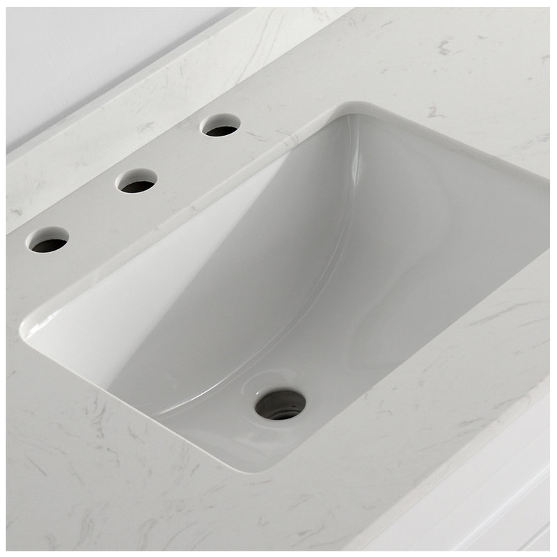 Lavabo de salle de bain rectangulaire encastré en marbre blanc avec trop-plein 18,9 po DodreHome