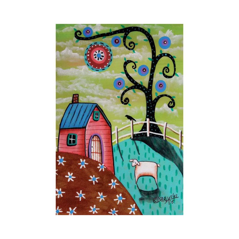 «Pink House» par Karla Gerard - peinture sur toile tendue, H 18 po x l 12 po x P 1,5 po