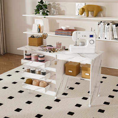 4-in-1 Folding Sewing Table with Lockable Wheels – Multi-Functional Craft Station & Computer Desk