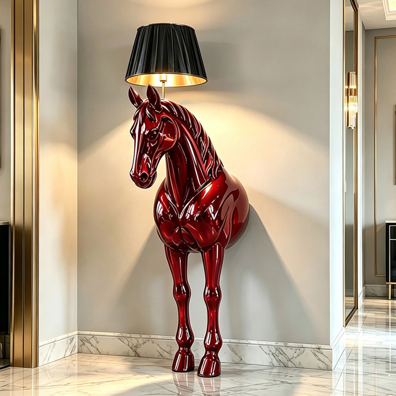 Lampes de plancher noires et rouges en plastique et acier de forme libre, Rouge