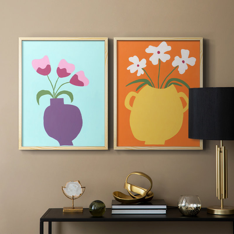 «Modern Blooms I», reproduction encadrée de qualité supérieure - prête à être accrochée - aucun clou requis - aucun clou requis