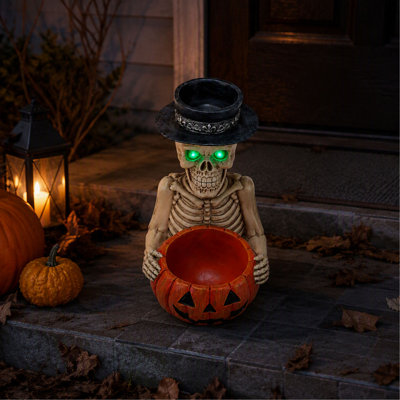 Ensemble de figurines de squelette avec bol à bonbons citrouille et bougeoir pour décoration de table d'Halloween