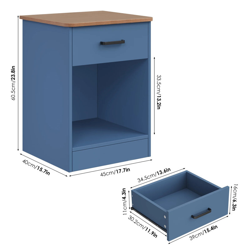23.6" H x 17.7" W Multi-Functional End Table,  Bedside & Sofa Side Table with Drawer and Shelf, Nightstand for Bedroom & Living Room
