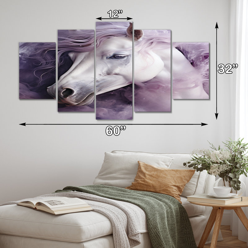 Cheval mauve blanc éthéré 5 pièces