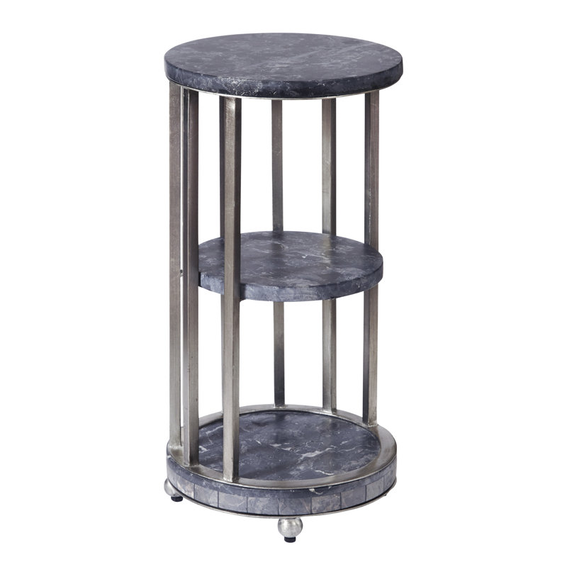 Gray Marble and Metal 3-Tier Round Spot Table