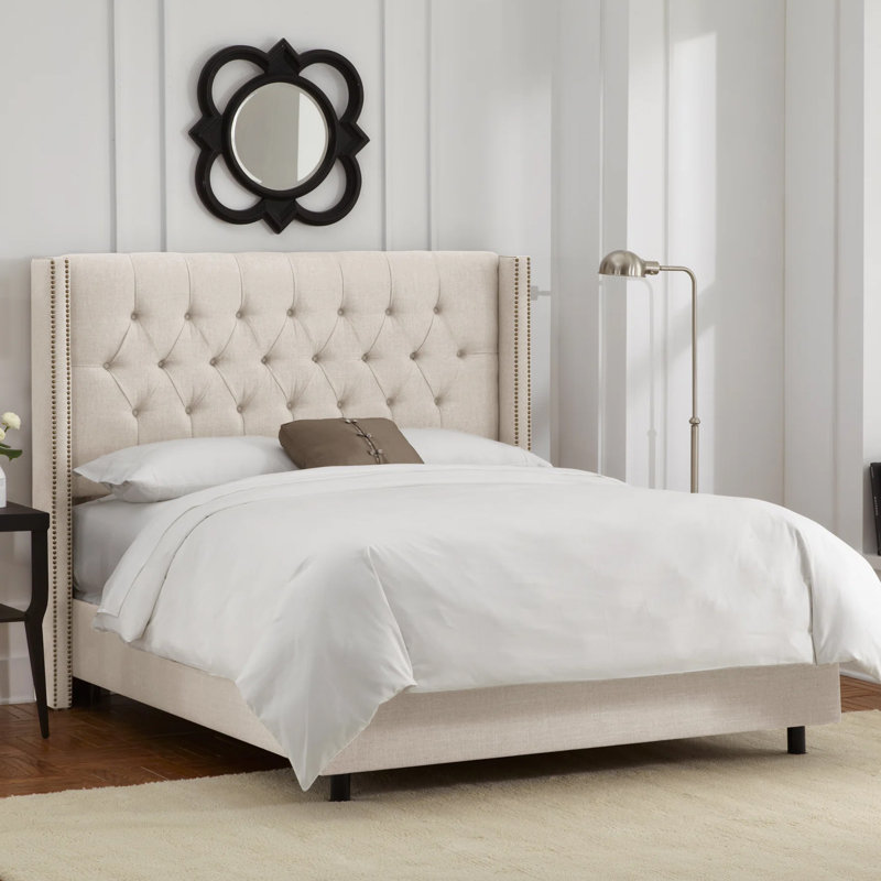 Lit tapissier standard Breckin, Double, Lin laurier texturé Zuma