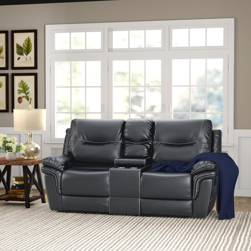 Alejandrina 79.5'' Faux Leather Reclining Loveseat, Gray Faux Leather