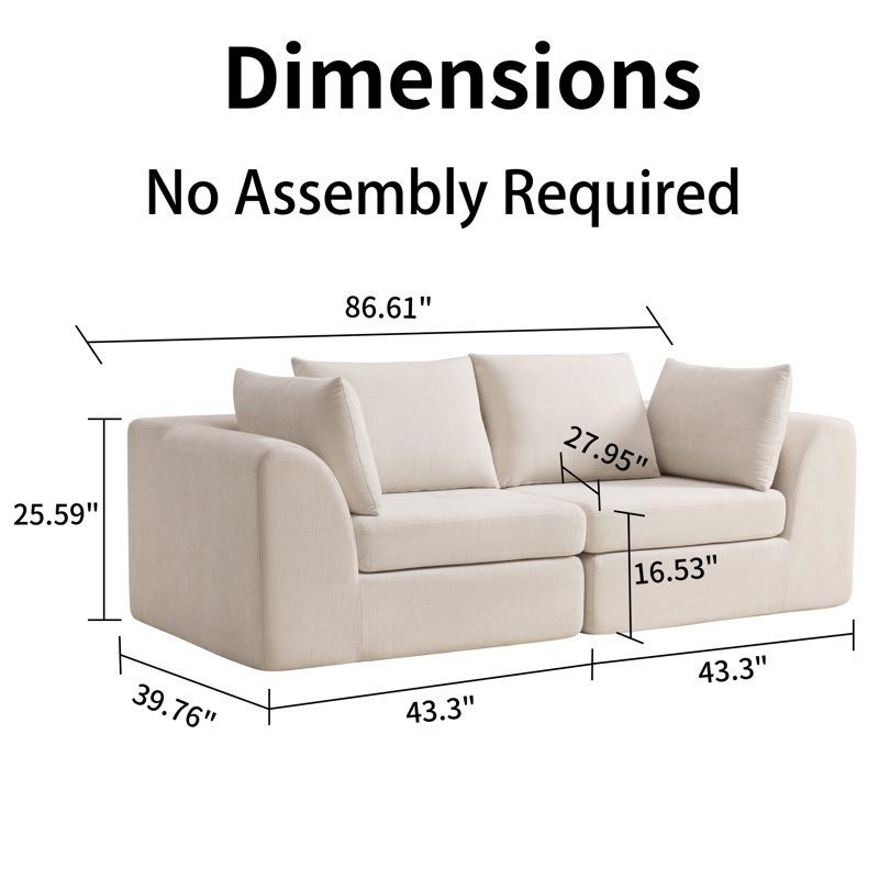 Canapé 86,6 po pour salon, canapé en nuage à assise profonde et canapé désossé, canapé 2 places moderne, Beige