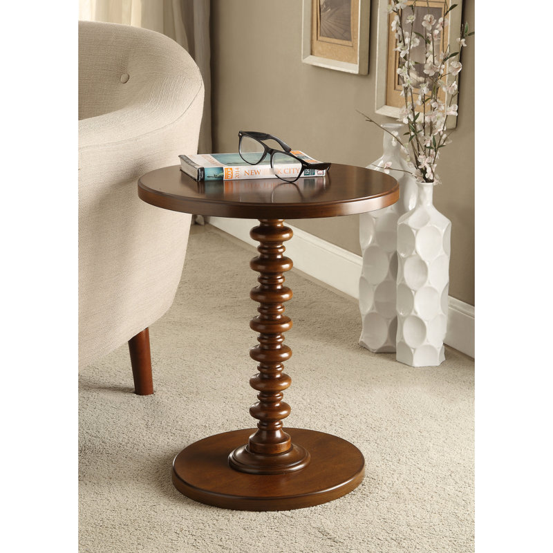 Table basse ronde à piédestal au fini noyer, capacité de 40 lb, table d'appoint de 22 po de hauteur, plateau transitionnel