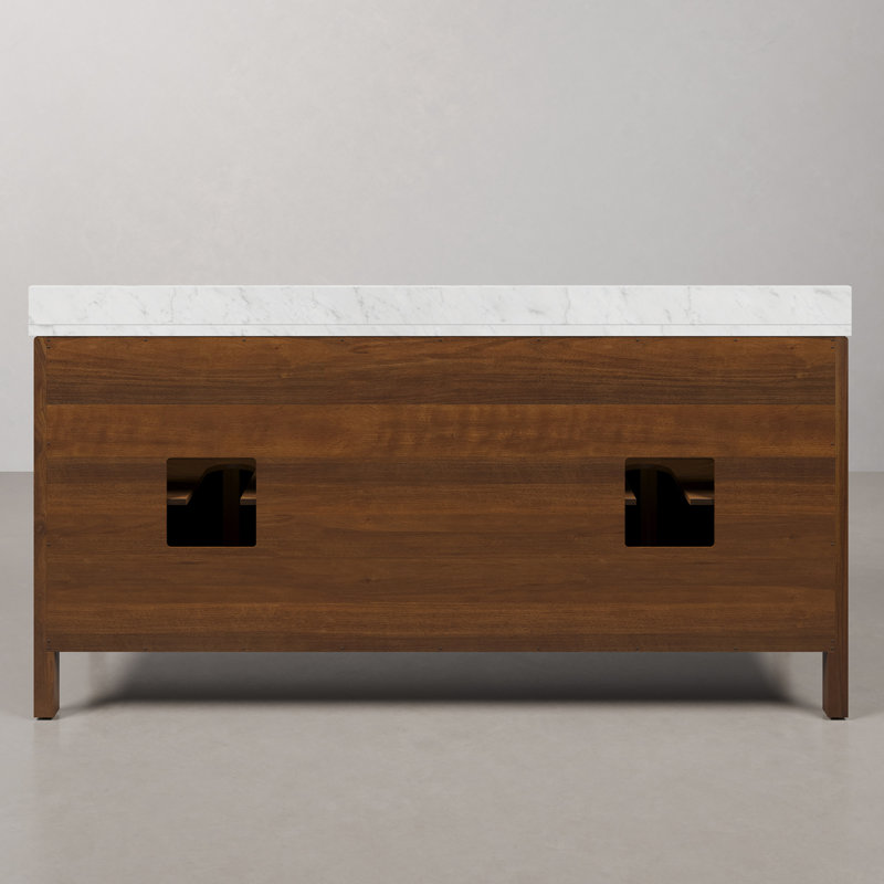 Ferrero 72 in. Double Sinks Carrara White Marble Bath Vanity in Noir Juglans with Satin Gold Hardware, Noir Juglans