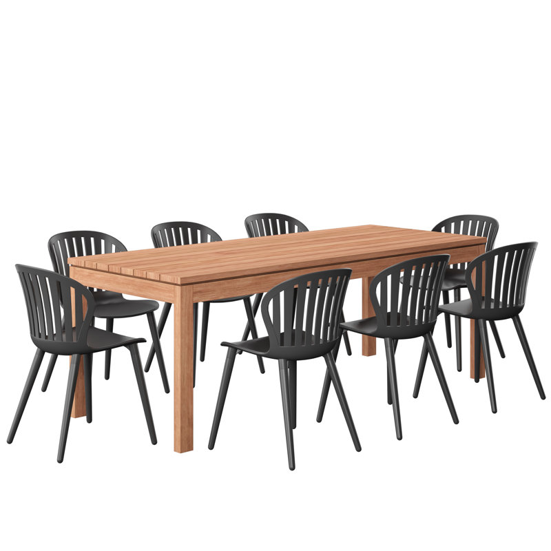 Bischoff Outdoor Patio 9pc 100% FSC Certified Wood and Aluminum Dining Set, Black