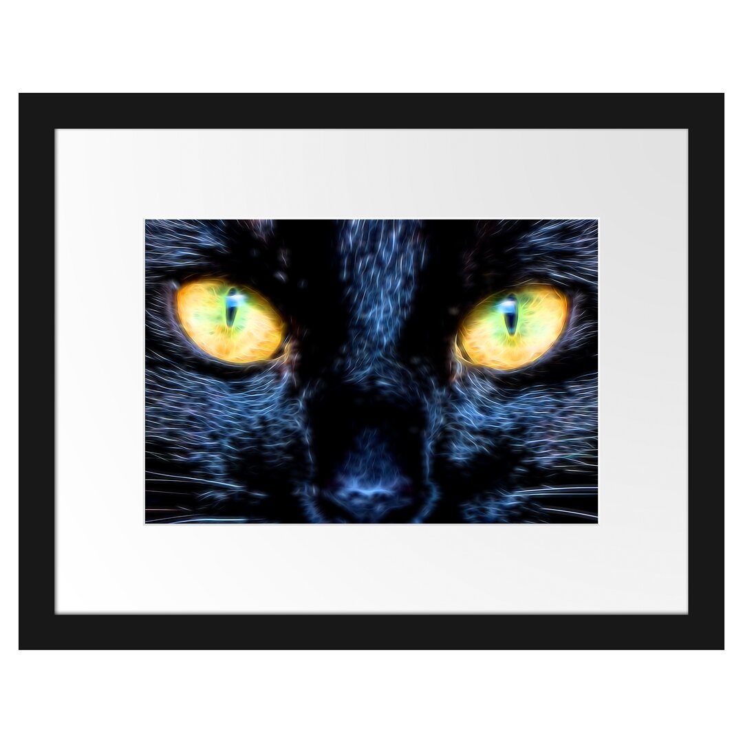 Gerahmtes Poster Schwarze Katze mit gelben Augen