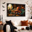 «Orange Octopus», lecture sur canevas bleu sarcelle capitonné, art mural d'Halloween-1016556310