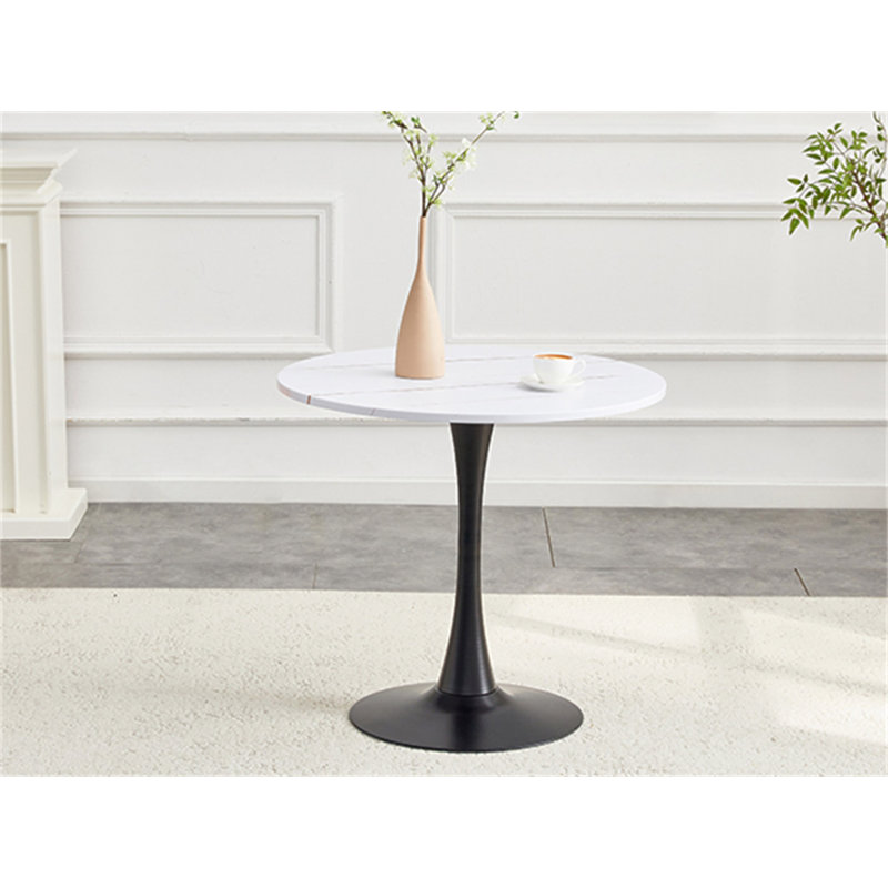 Table de salle à manger ronde, table tulipe ronde de 31,5 po avec plateau de table épaissi et piédestal en métal, table de bistro moderne Mid-Century pour la cuisine, les petits espaces, le salon et le café