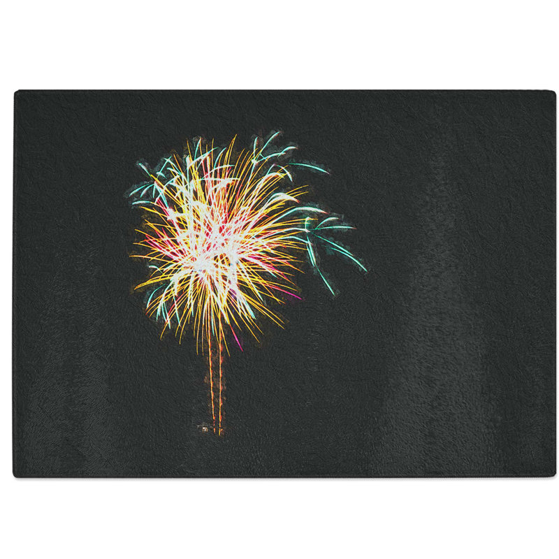 Tempered Glass Palm Tree Fireworks Chopping Board, 28.5 cm W x 20 cm L