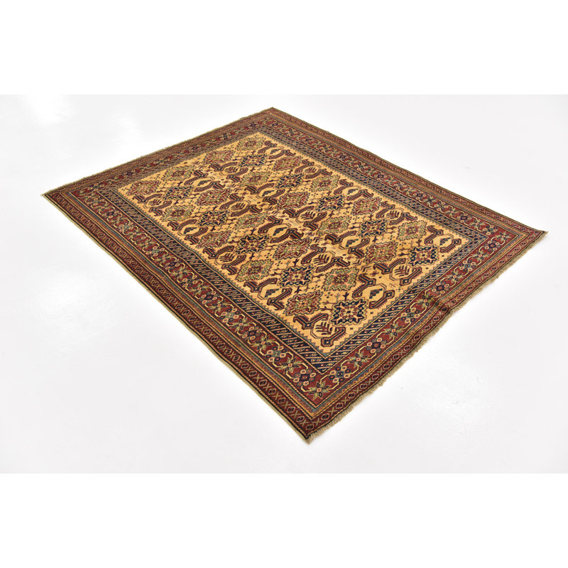 Tapis en laine beige/rouge 4 pi 10 po x 5 pi 10 po one-of-kind à la main noué la new of-kind Alayna