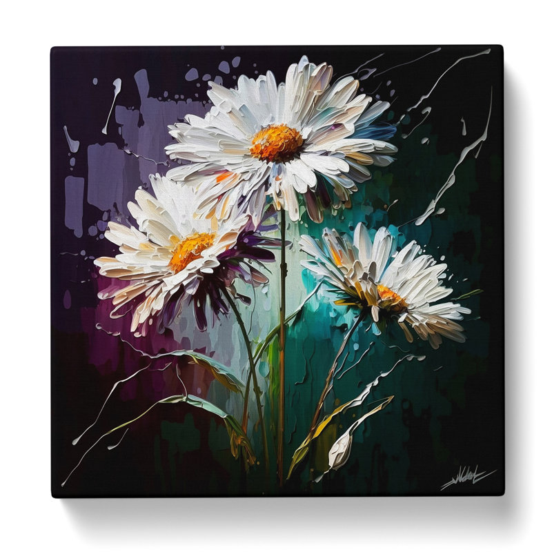Daisy Palette Knife Painting - Wrapped Canvas