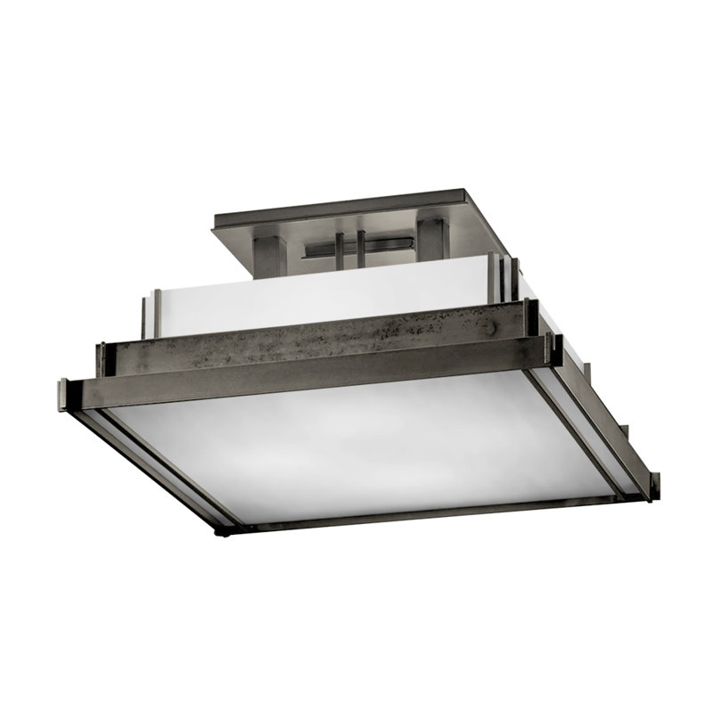 Steppe 4 - Light Lantern Square Semi Flush Mount, Natural Iron, White, 7.6" H x 17.1" W x 17.1" D