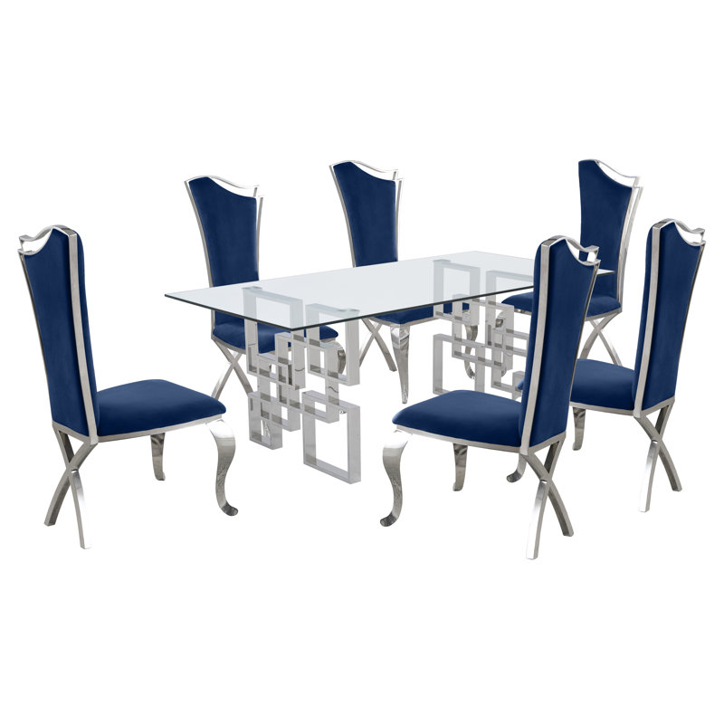 Ensemble de salle à manger 7 pièces, Bleu marine