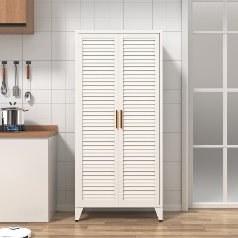 Grand garde-manger blanc de 71 po, armoires de rangement en métal Farmhouse, avec 2 portes à persiennes et 4 tablettes réglables, organisateur de rangement polyvalent, pour la maison, le vestibule et la chambre d'enfant