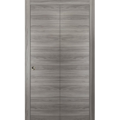 Sliding Closet Bi-fold Doors 60 x 96 in (2x 30x96) Planum 0010 Ginger Ash Sturdy Tracks Moldings Trims Hardware Set Wood Solid Bedroom Wardrobe Doors