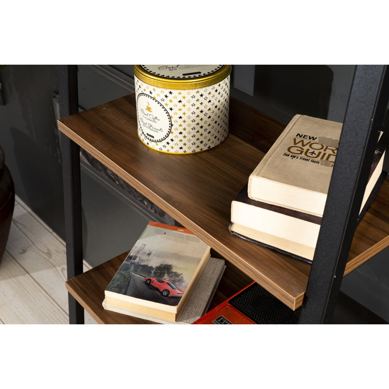 Modern Solid Wood Bookcase In Walnut, For Small Spaces Living Room & Office, 23.06In W X 12.88In D 50.46In H 5 Tier Walnut Bookshelf, Office Areas,