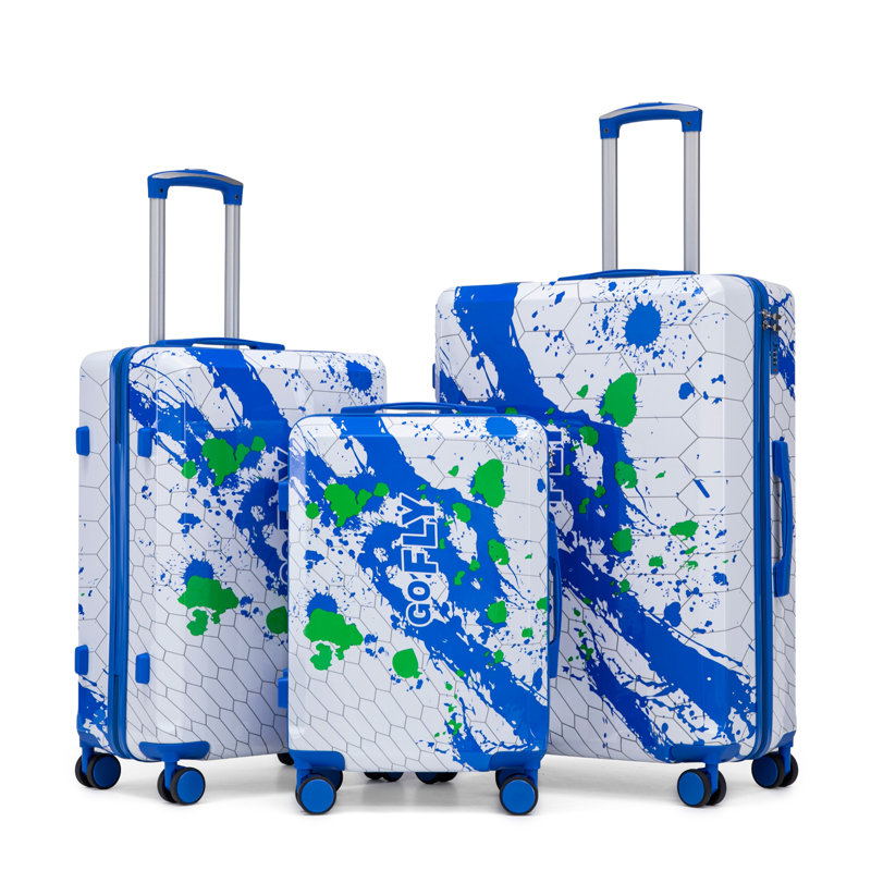 20 po / 24 po / 28 po 3 pièces / ensemble dans une valise à roulettes pour PC, valise de transport, avec motif imprimé et serrure à combinaison (bleu)