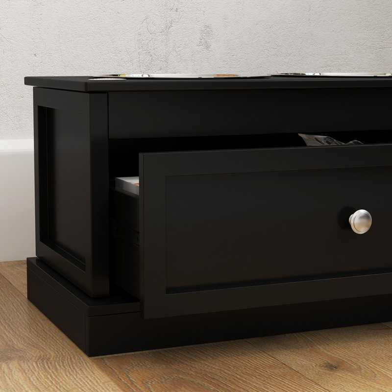 Black Elevated Dog Bowls with Storage Drawer and Stainless Steel Bowls