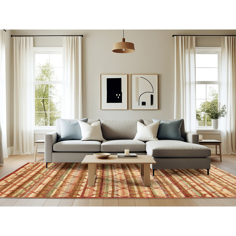Tapis rouge à motif géométrique, Rectangle 6 pi x 9 pi