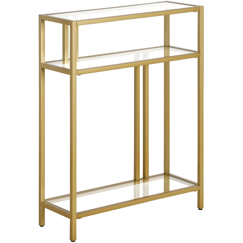 Modern Rectangular Console Table With Tempered Glass Shelves And Steel Frame, Entryway Accent Table For Living Room Or Hallway