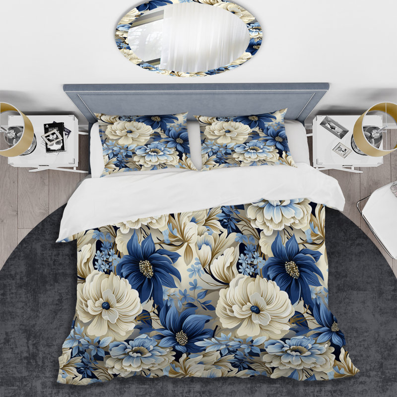 Ensemble de housse de couette floral - polyester microfibre Coastal Blues, Housse de couette pour très grand lit et 2 très