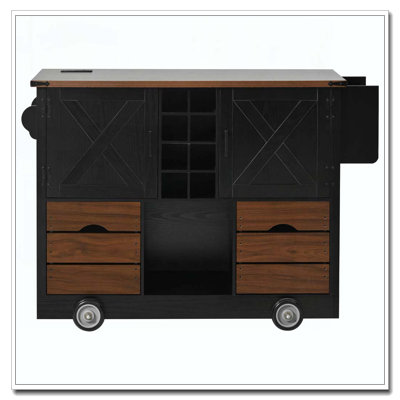 54" Farmhouse Kitchen Island With Drop Leaf, Power Outlet, Kitchen Storage Cart With 2 Doors, 2 Drawers, Rolling Kitchen Island On 4 Large Wheels With Spice Rack For Kitchen, Dining Room
