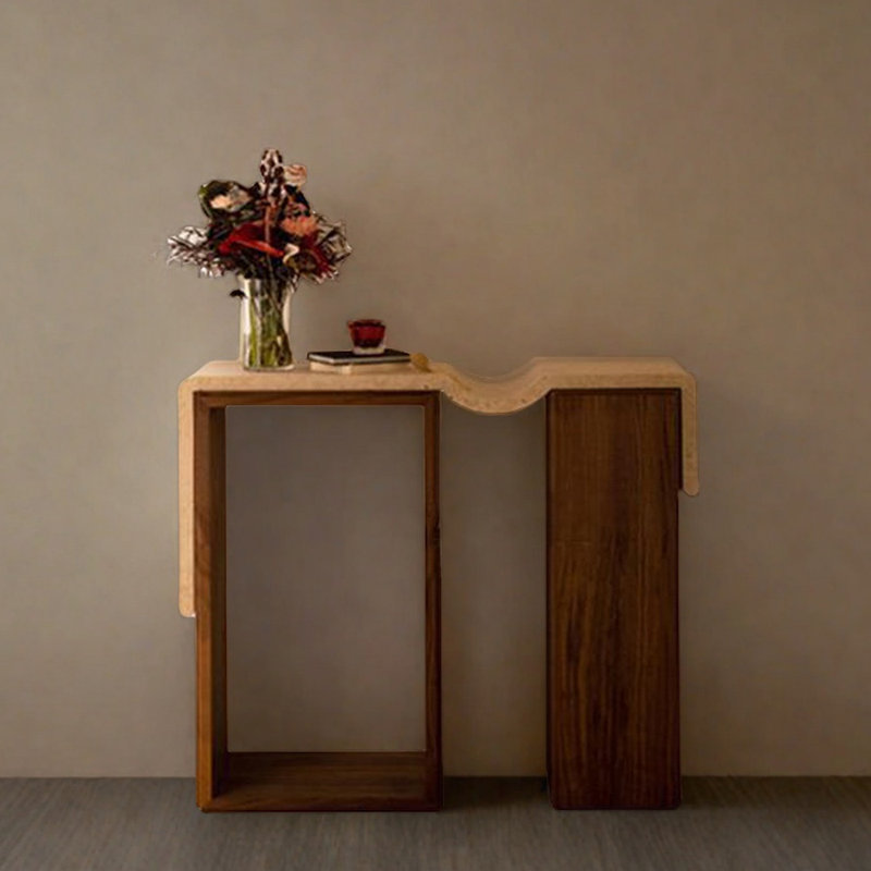 Console Mid-Century moderne en bois massif, H 33,5 po x l 47,2 po x P 13,8 po