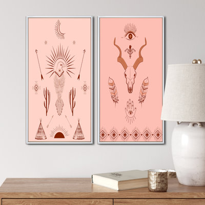 Boho Tribal Elements in Tones of Pink III - ensemble de 2 reproductions