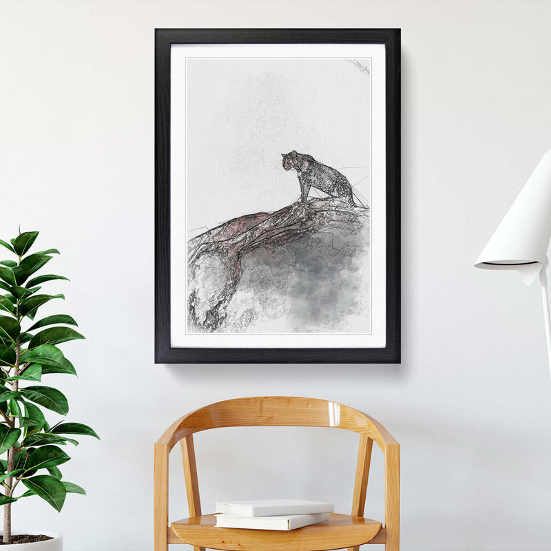 Leopard upon the Rock in Abstract - Picture Frame Graphic Art Print, 87cm H x 62cm W x 2cm D, Black Framed