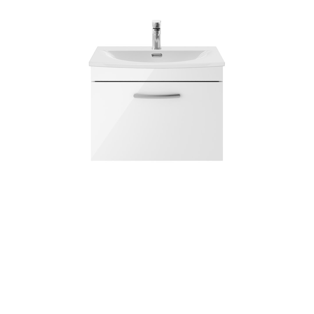 Nuie Athena 600 Wall Hung Vanity Unit with Curved Basin - Gloss White - Image 2
