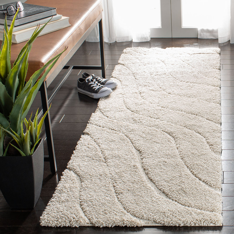 Tapis crème à motif abstrait Ashal, Tapis de couloir 2 pi 3 po x 9 pi, Cream