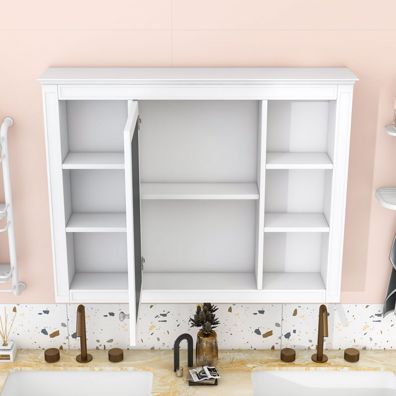 Eversole Wall-Mounted Bathroom Medicine Cabinet with Mirror and Concealed Storage, White