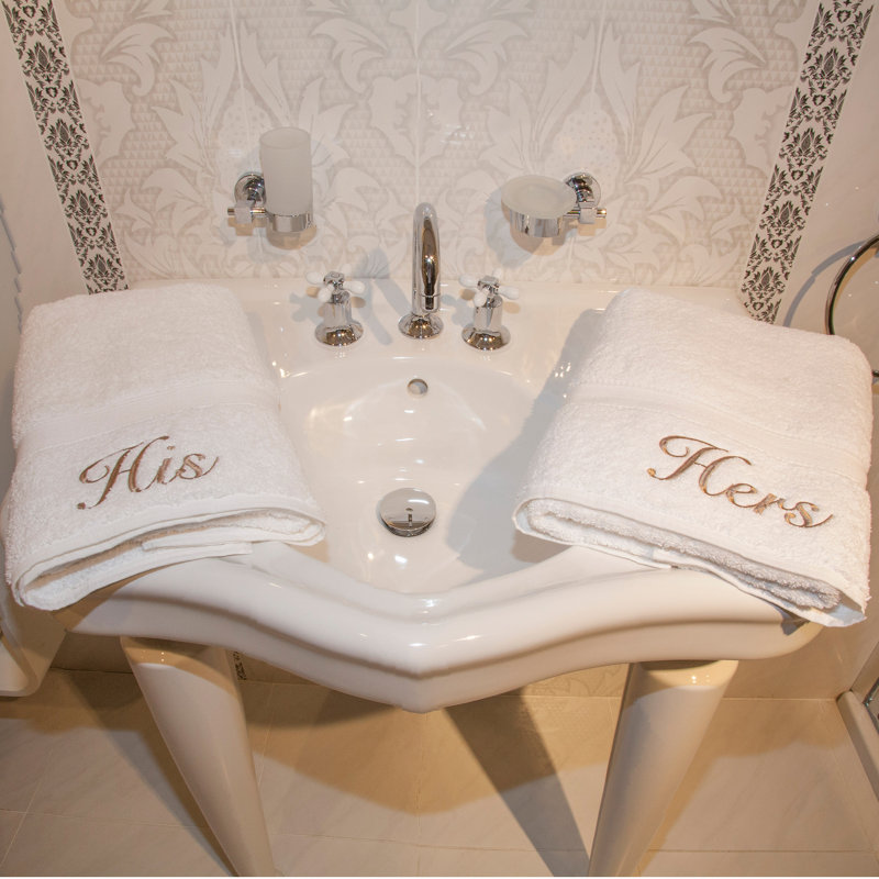 Personalized His and Hers 2 Piece 100% Cotton Hand Towel Set, Gold