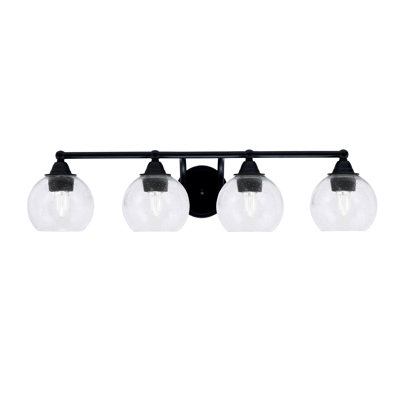 Paramount 4 Light Bath Bar Shown In Matte Black Finish With 5.75" Clear Bubble Glass