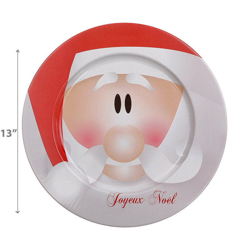 Assiette de présentation en métal imprimée (Père Noël - Joyeux Noël) (13 po) - ensemble de 12